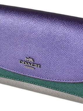 Coach Purple and Green Colorblock Leather Wallet